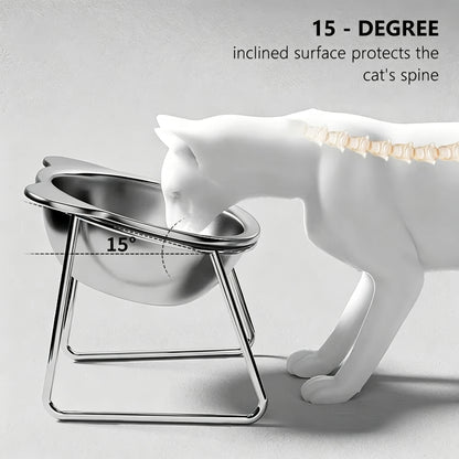 Elevated Stainless Steel Cat Bowl – 15° Tilted Raised Feeder