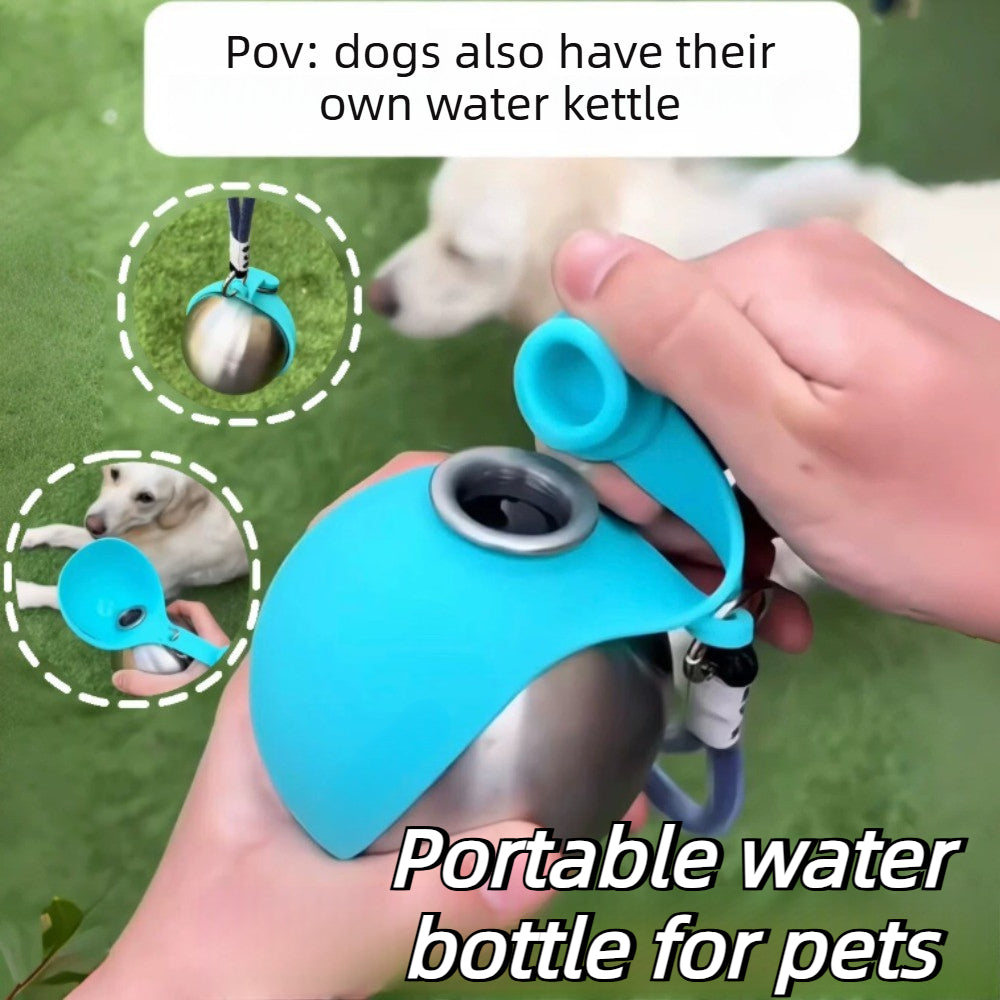 Portable Dog Water Bottle – Leak-Proof Stainless Steel with Fold-Out Bowl