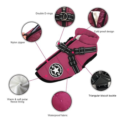 Waterproof Dog Winter Coat with Built-In Harness – Warm & Reflective