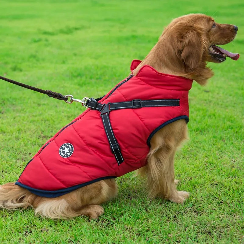 Waterproof Dog Winter Coat with Built-In Harness – Warm & Reflective