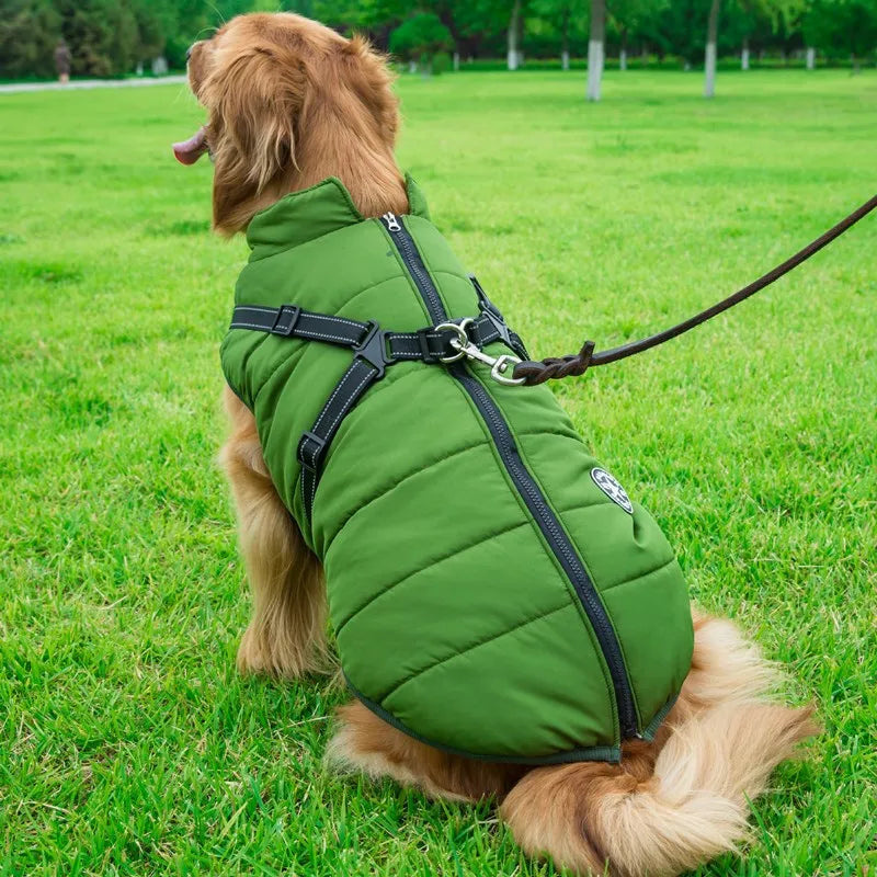 Waterproof Dog Winter Coat with Built-In Harness – Warm & Reflective