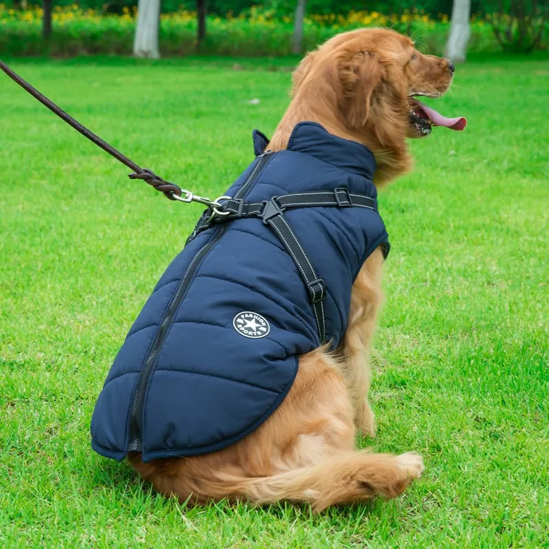 Waterproof Dog Winter Coat with Built-In Harness – Warm & Reflective