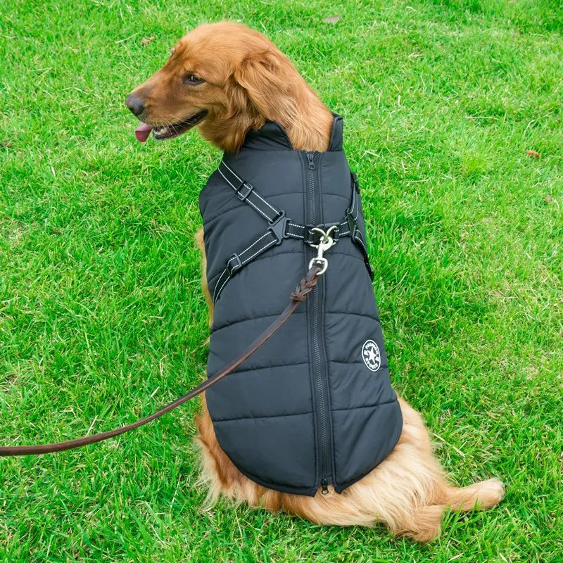 Waterproof Dog Winter Coat with Built-In Harness – Warm & Reflective