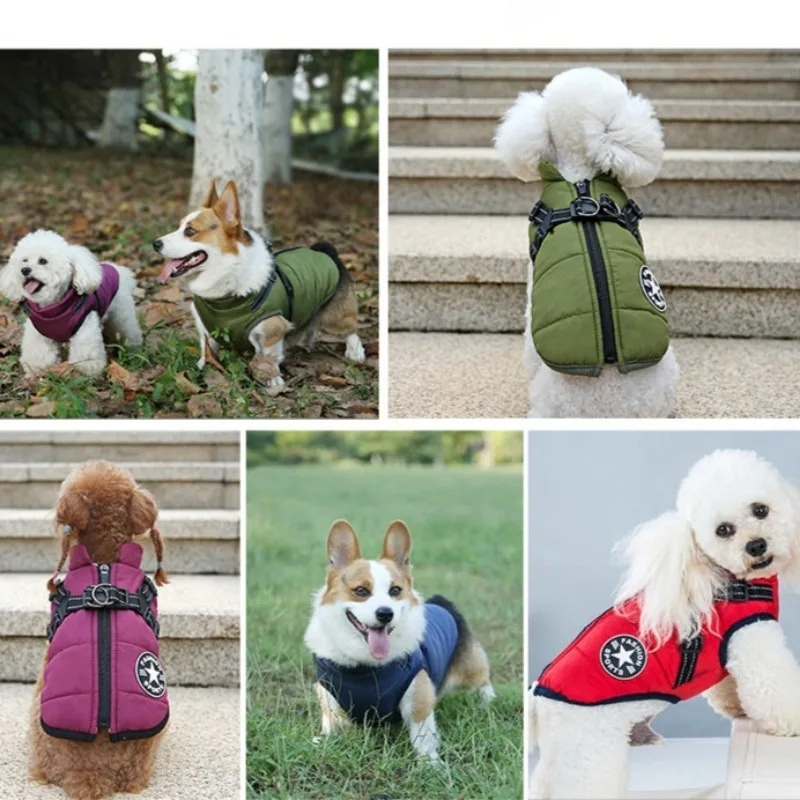 Waterproof Dog Winter Coat with Built-In Harness – Warm & Reflective