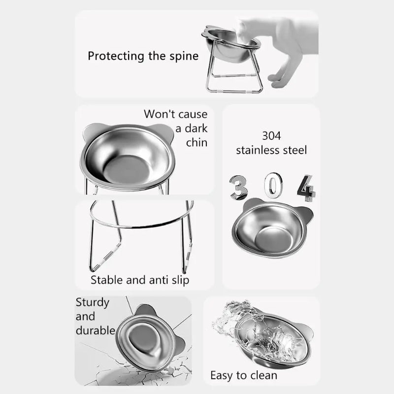 Elevated Stainless Steel Cat Bowl – 15° Tilted Raised Feeder
