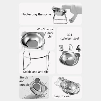 Elevated Stainless Steel Cat Bowl – 15° Tilted Raised Feeder